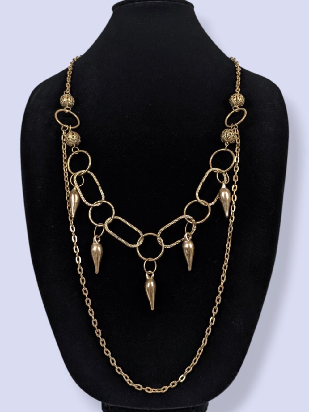 (2/$20) 2-Strand Gold Tone Dangling Accent Necklace